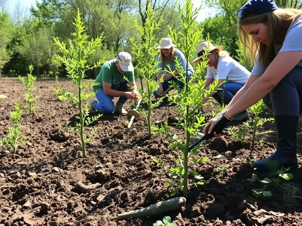 A group of A.C.C.A. members participating in a habitat restoration project, planting native trees and shrubs to improve the local ecosystem for wildlife.