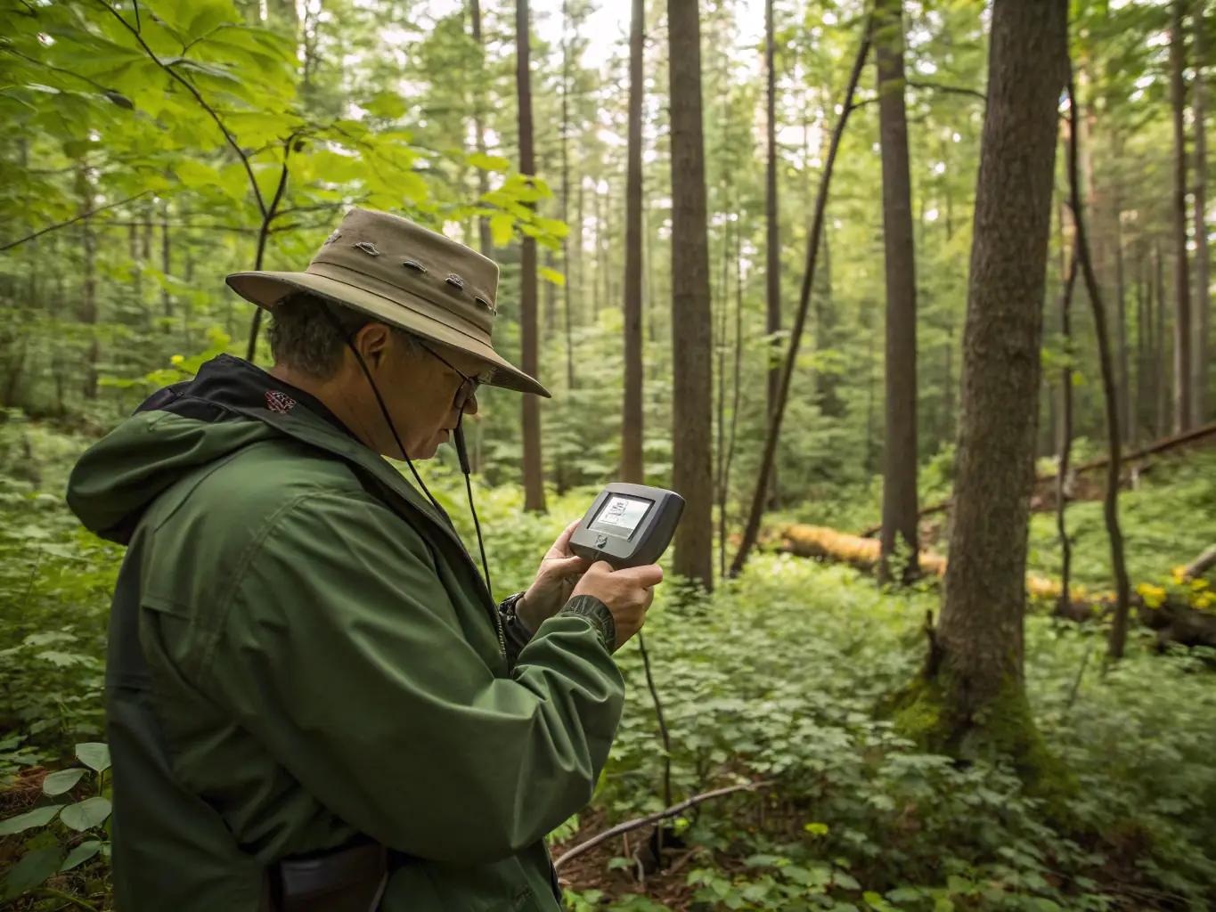 A wildlife biologist demonstrating the use of tracking equipment to A.C.C.A. members during a wildlife monitoring workshop in the field.