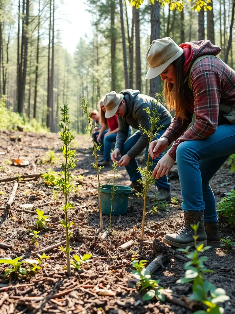 A photograph of A.C.C.A. members working together to clear invasive plant species from a protected habitat area.