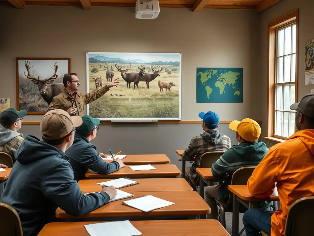 A group of young hunters participating in an A.C.C.A.-led educational workshop on ethical hunting practices and wildlife conservation.